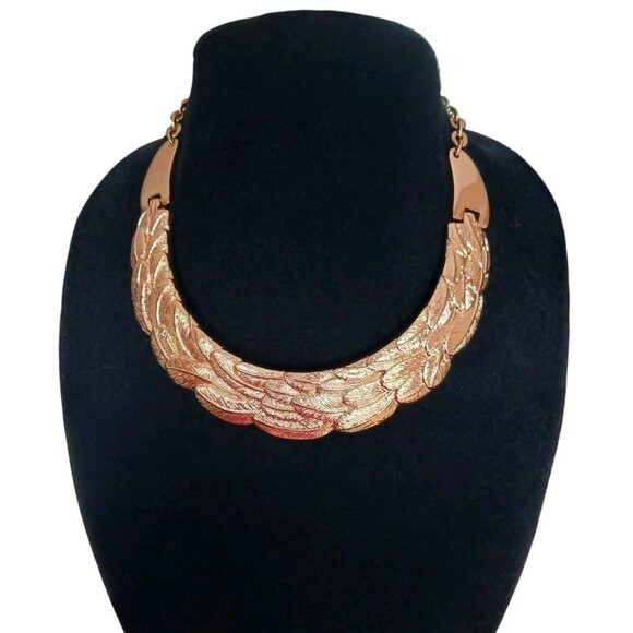 Talbots Jewelry - NEW Talbots Gold Tone Feather Choker Collar Bib Statement Necklace Lobster Clasp